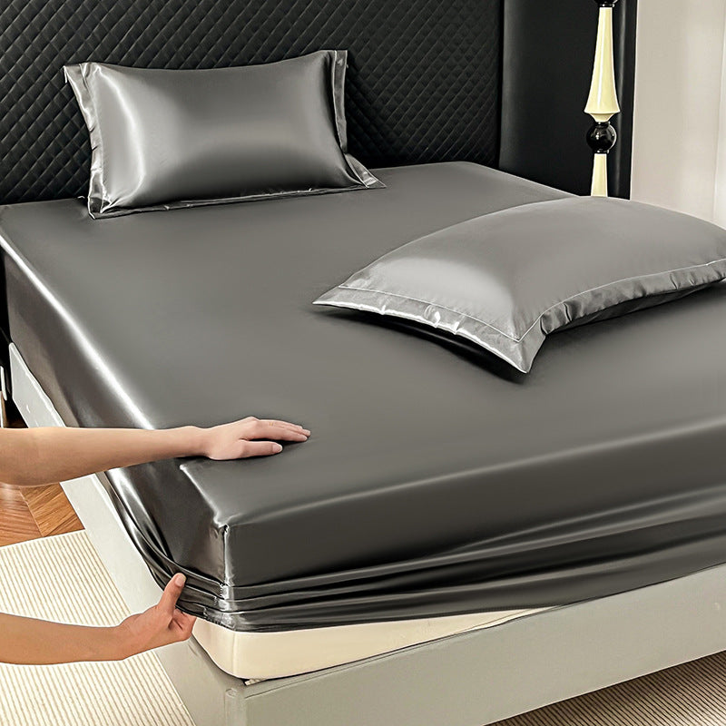 Satin look Ice Silk Fitted Bed Sheet - Single Size Smooth Breathable Matelas Cover for Be