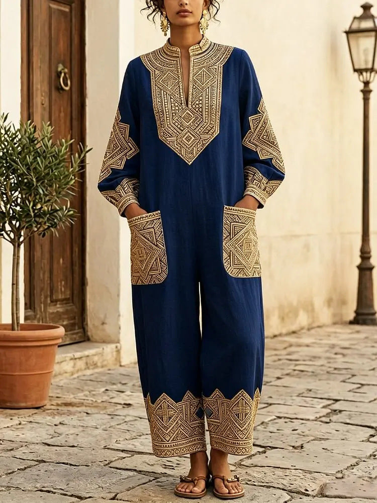 Robe de saut à manches longues en V-Neck imprimée pour femmes