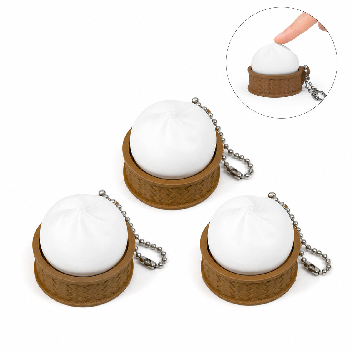 Porte-clés 3D imprimé Mini Bun à vapeur avec panier Bureau portable Fidget Accessoire