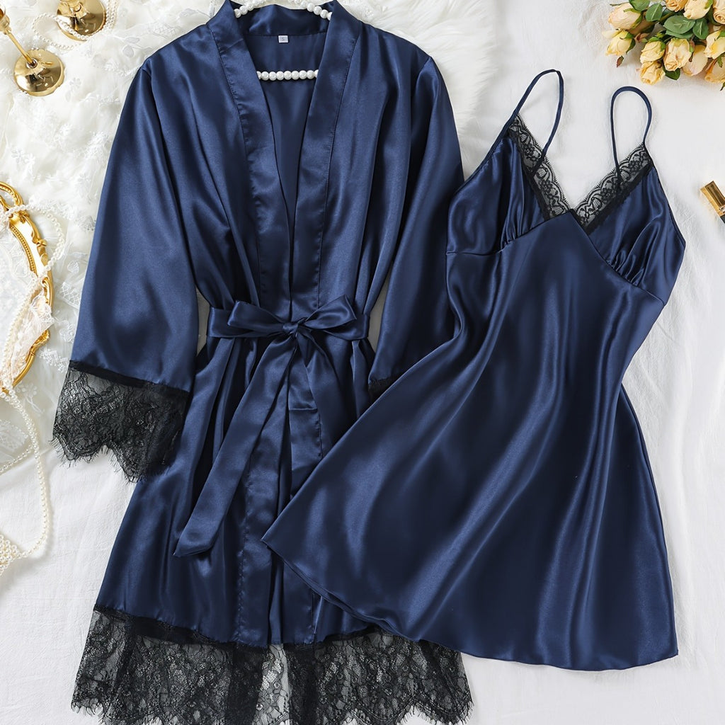 Womens Four-Season Home Porte une robe de nuit avec un ensemble de robes de nuit 2 pièces