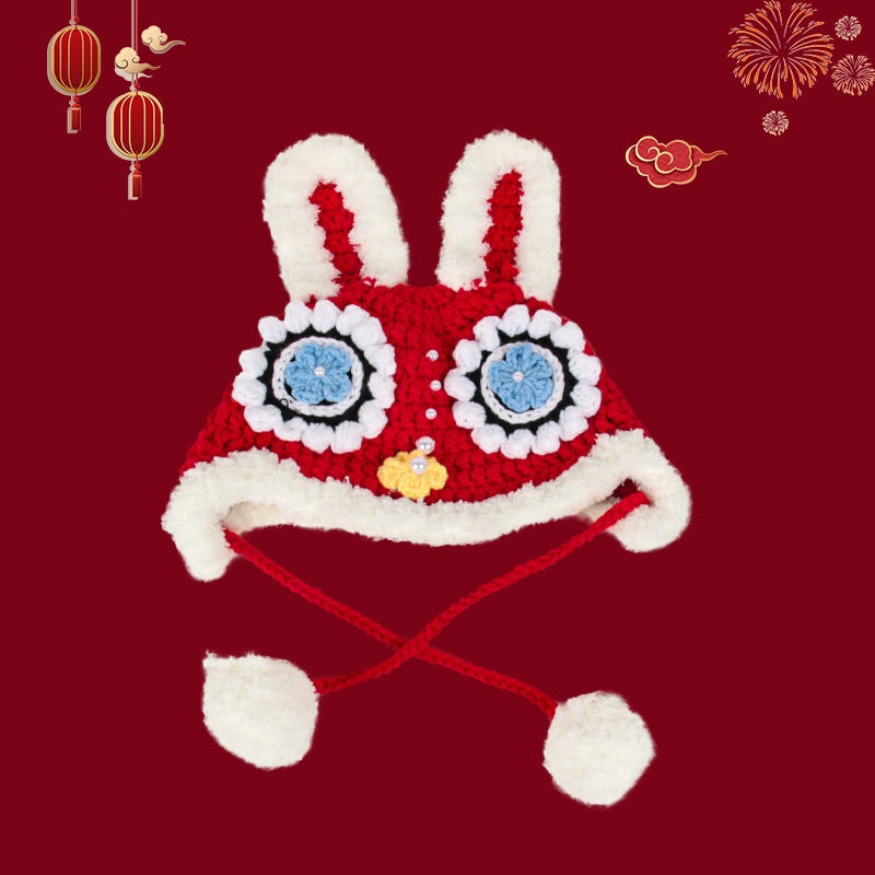 Dragon Année Chapeau rouge chinois tricoté Tigre Tête Chapeau bébé chinois Année célébration Joyous Xi