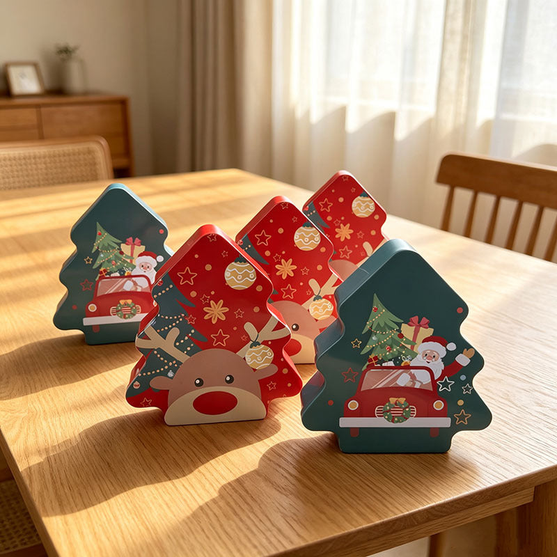 Boîte cadeau en métal en forme d'arbre de Noël