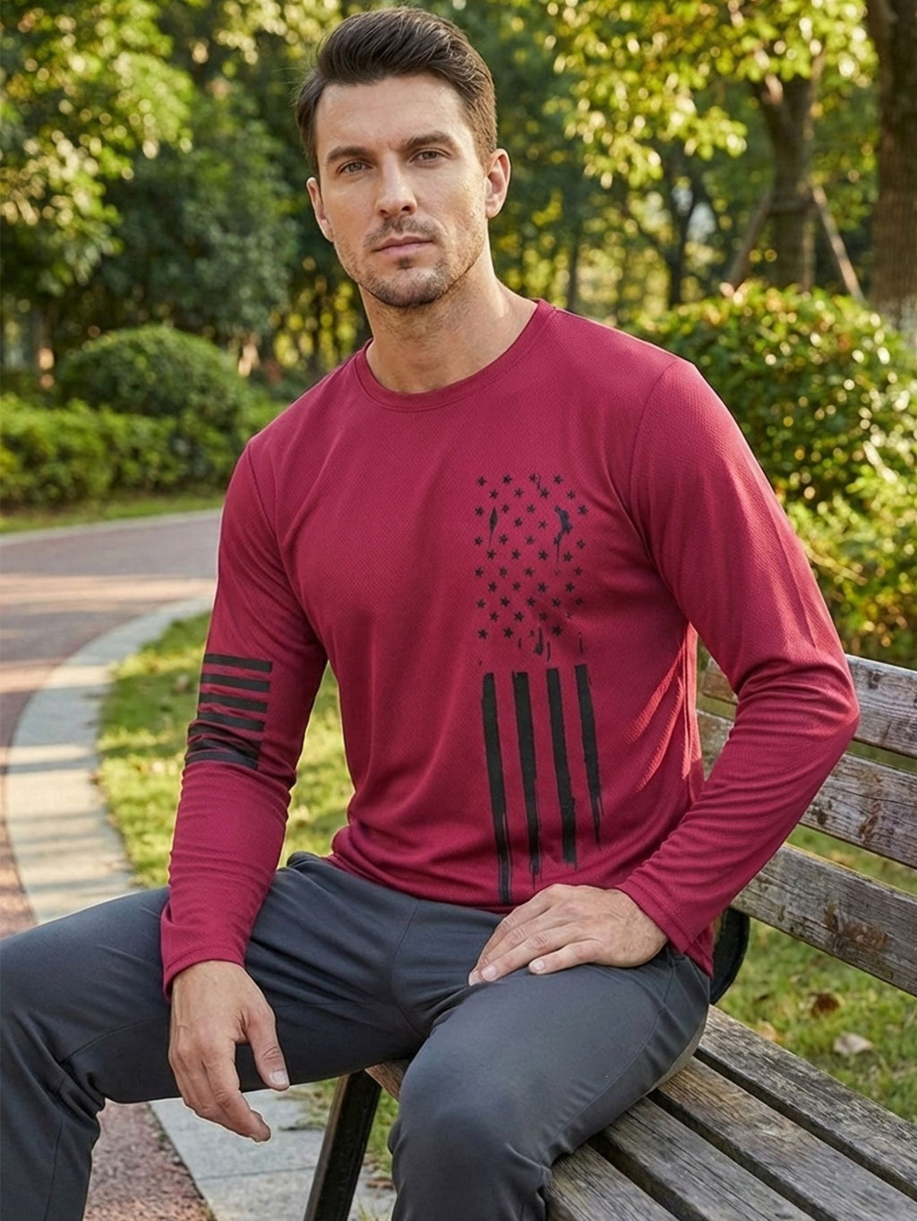 Hommes Outdoor Casual Sportif Col d'équipage Manches longues