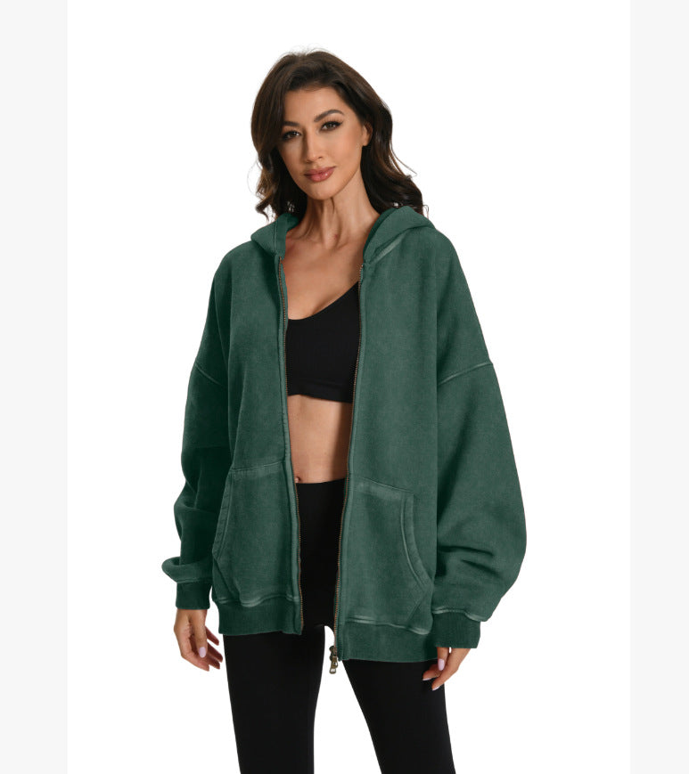 Women Oversized Hoodie with Double Zippers