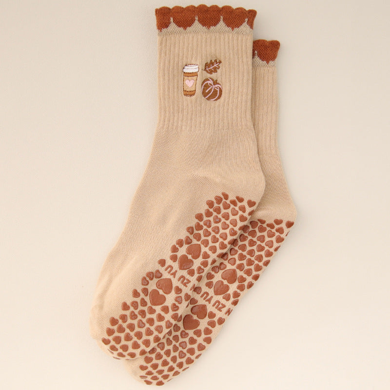 Chaussettes de yoga avec broderie cerise et citrons