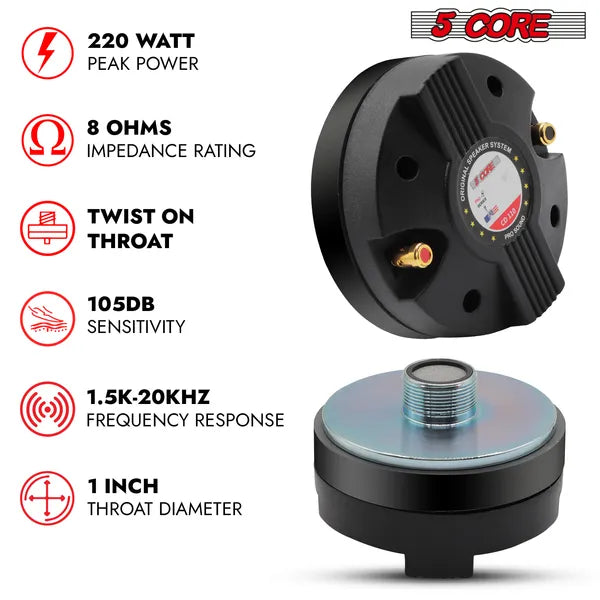 5 Core Compression Driver 3.5 pouces Tweeter Gorge de corne 220W Peak Loud 8 Ohm Diaph Titanium