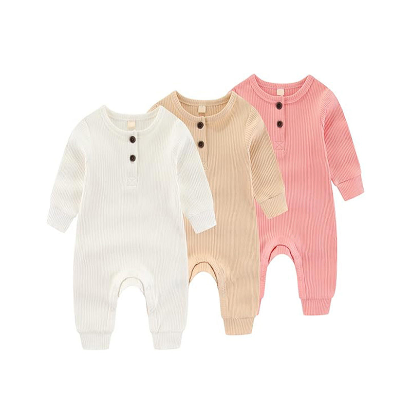 3-Pack Nouveau-nés Bébés Garçons & Filles Longue Manches Ribbed Romper Soft Button Front Jump