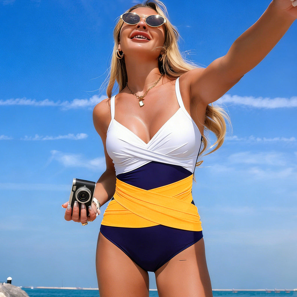Maillot de bain de bikini sport couleur-bloc pour femmes