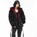 Mountain Carving Red Fur Collar Vintage PU en cuir polaire manteau chaud