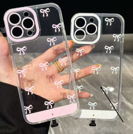 IPhone 17 rose et blanc Bowknot cas téléphonique