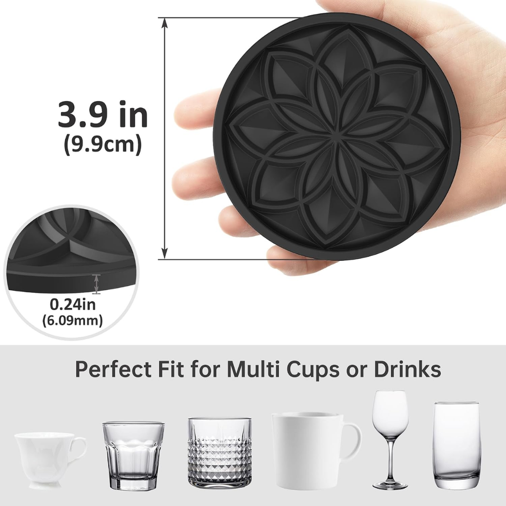 6 Pack de sous-verres en silicone avec support pour la table de café Bureau de table non-dérapant Tabletop Pro