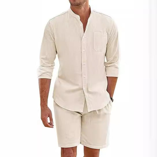 Chemise à manches longues à manches longues confortable en coton doublé pour homme