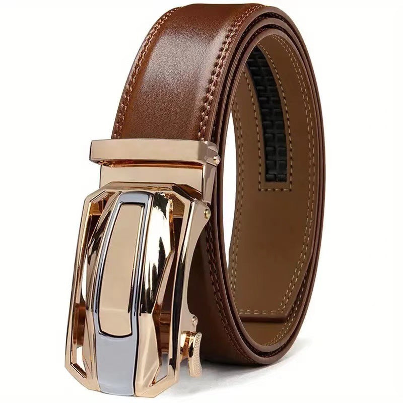 Ceinture en cuir véritable pour homme - Boucle d'alliage automatique - Bracelet casual pour pantalon
