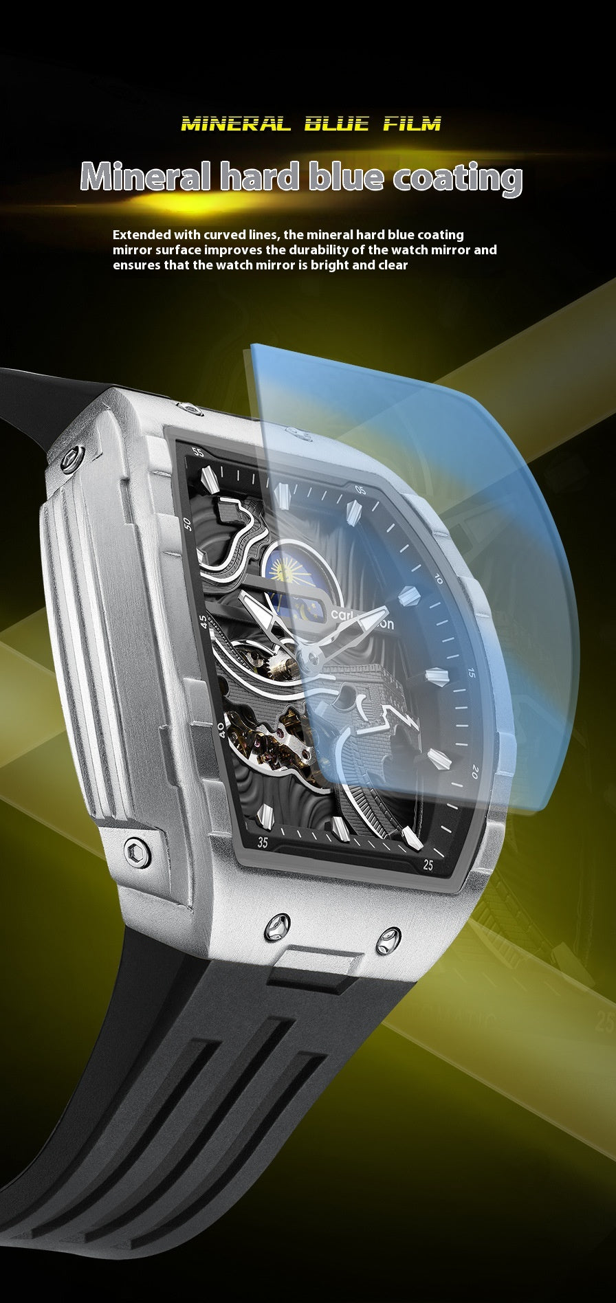 Montre automatique Hollow Homme Montre mécanique étanche lumineuse