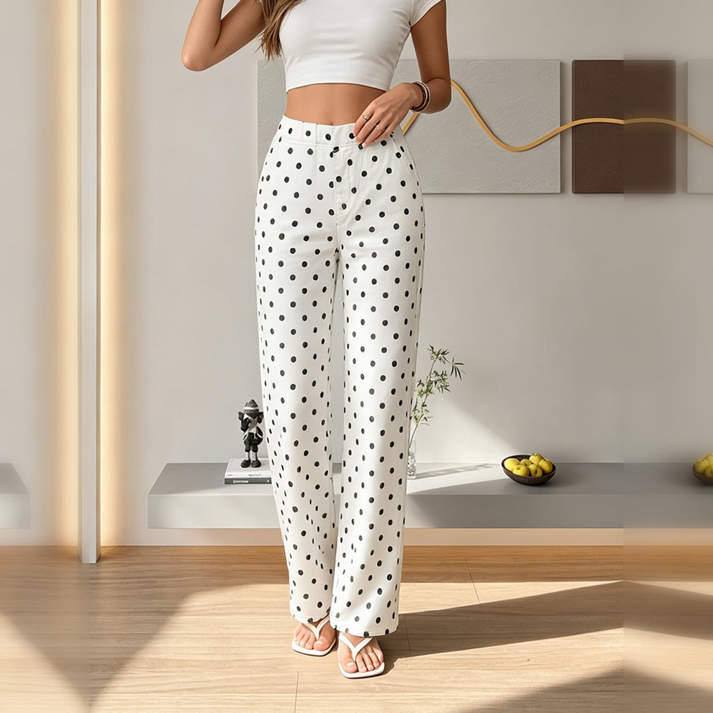 Pantalons à jambes larges pour femmes Polka Dot