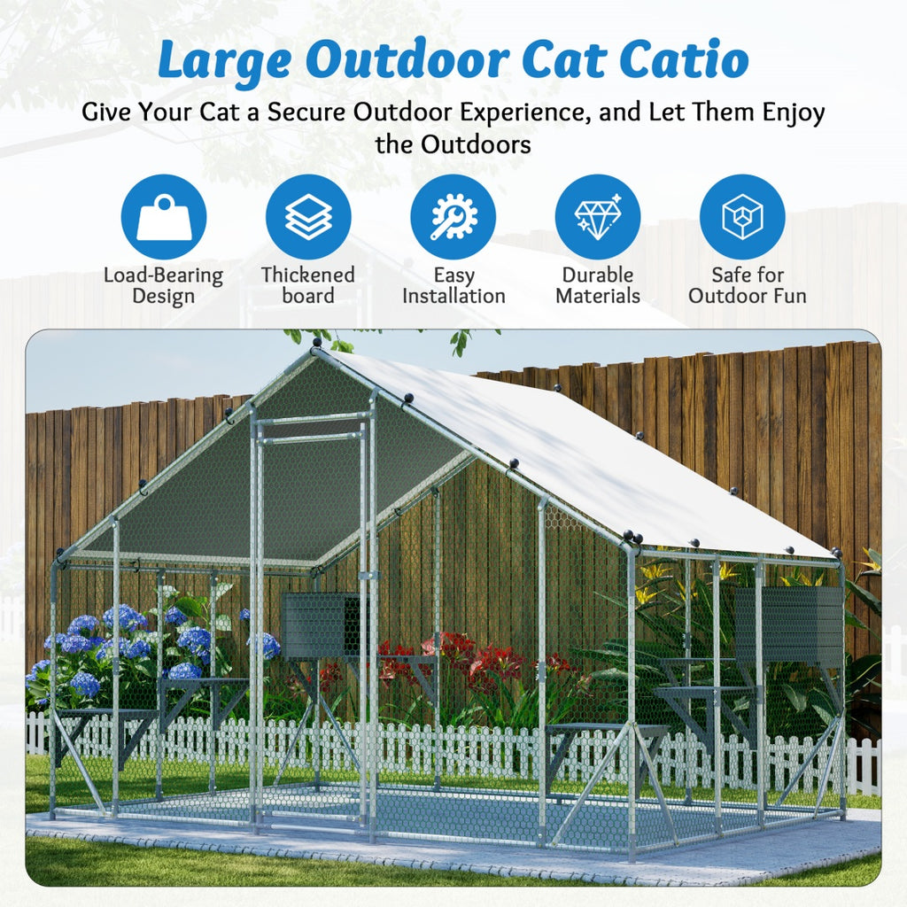 Extra robuste 3x2m en métal extérieur Cage de chat - Plate-forme en bois massif DIY