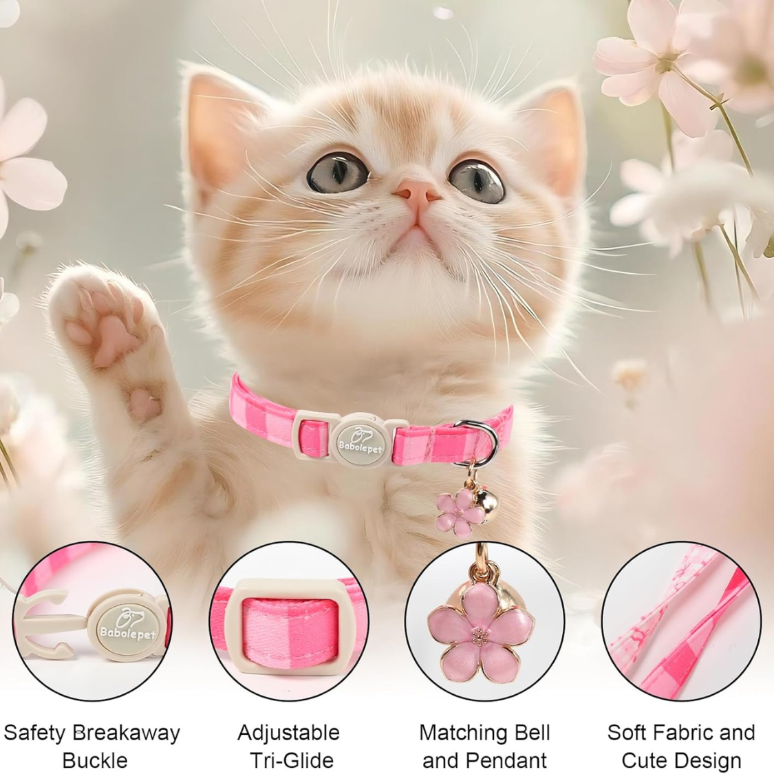 2 Pack Colliers de chat rose Printemps Été Collier de chat avec Bell
