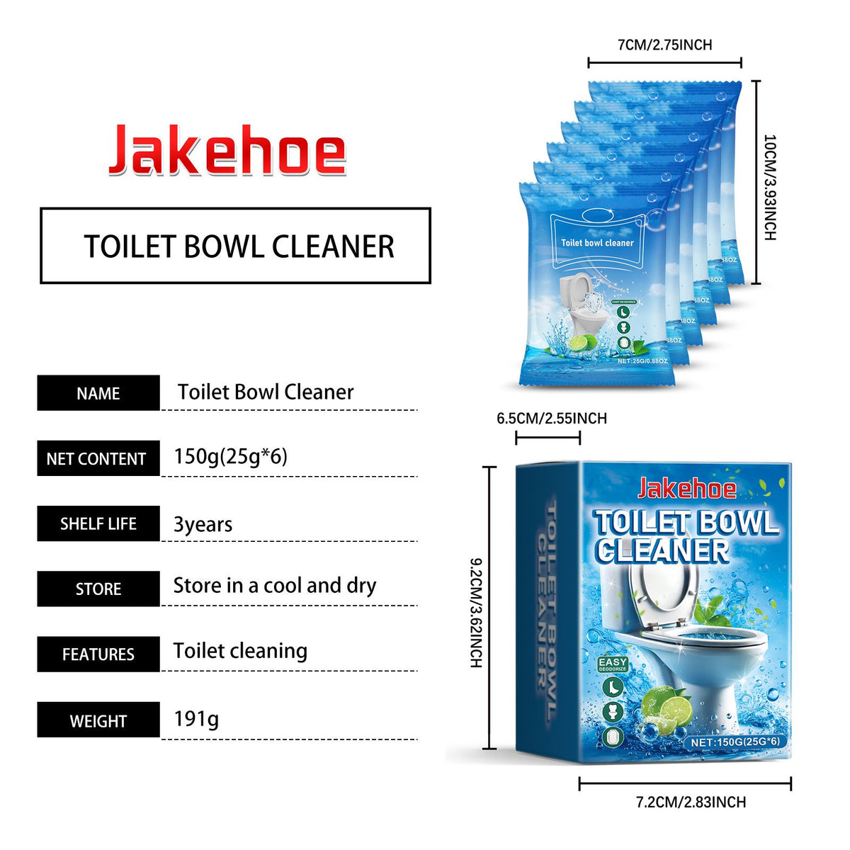 JAKEHOE Sachets en poudre de nettoyage de bol de toilette