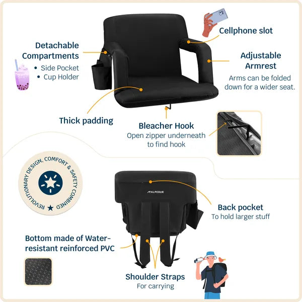 Alpcour Siège de stade inclinable - Chaise de camping pliable étanche avec Paddin extra épais