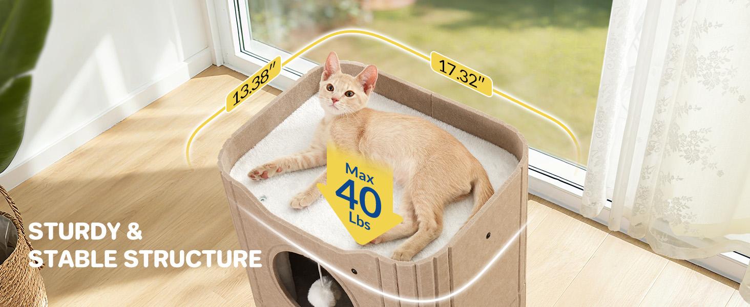 ABCPET Cat House Indoor Felt Cat Bed Scratch-résistant Kitten Cube avec lampe à bille suspendue