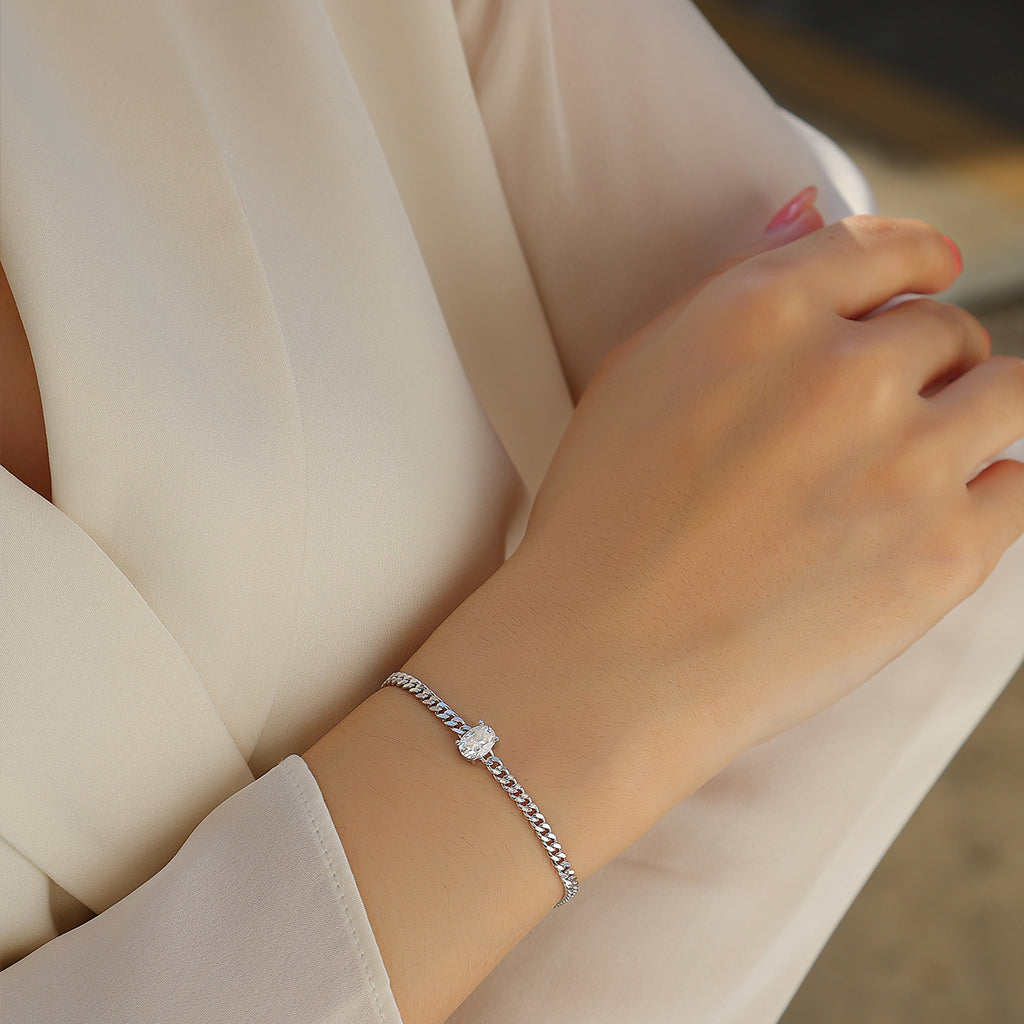S925 Argent 1ct Oval Moissanite Bracelet