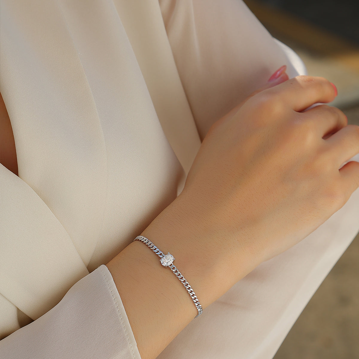 S925 Argent 1ct Oval Moissanite Bracelet