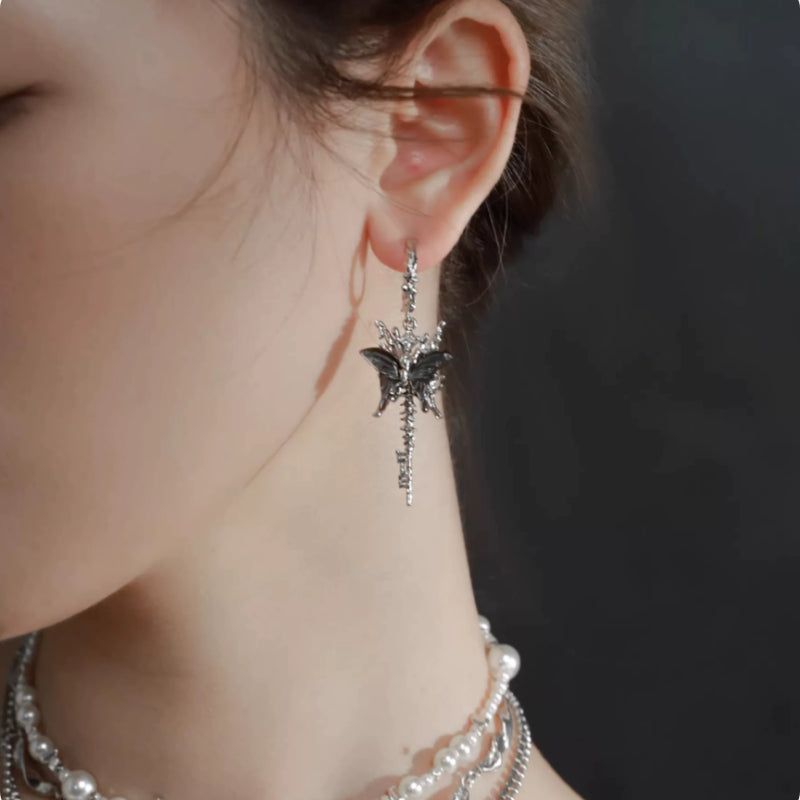Boucles d'oreilles en tassel papillon avec crochets en argent 925