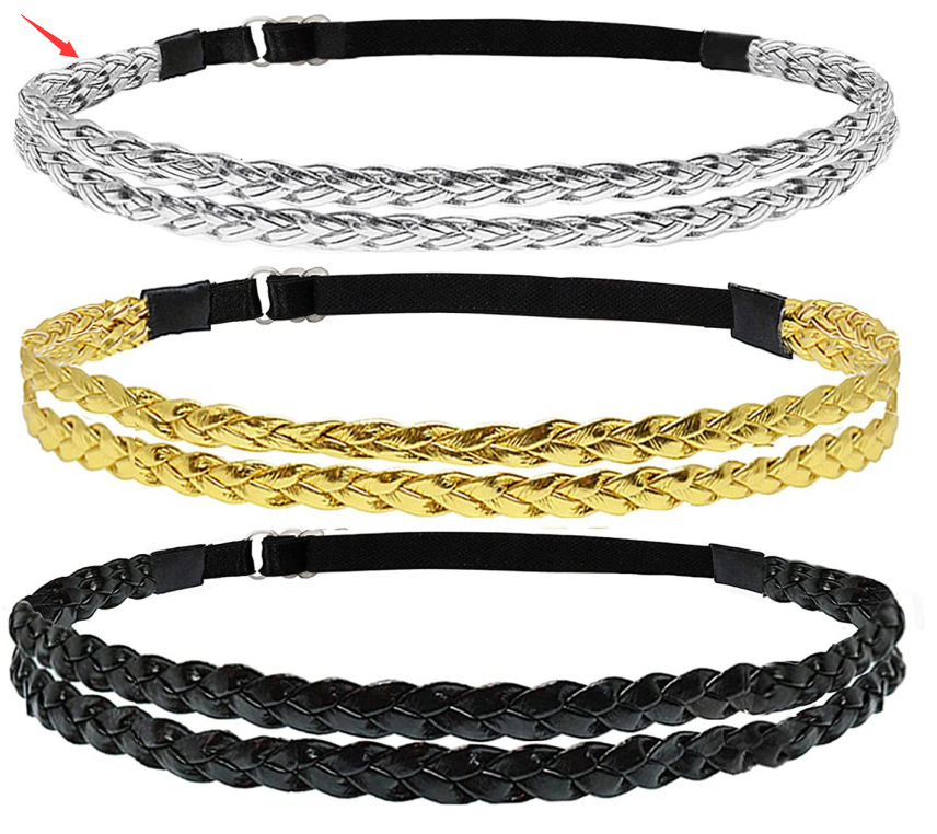 Bandeau élastique réglable Trois brins Twisted Gold Silver