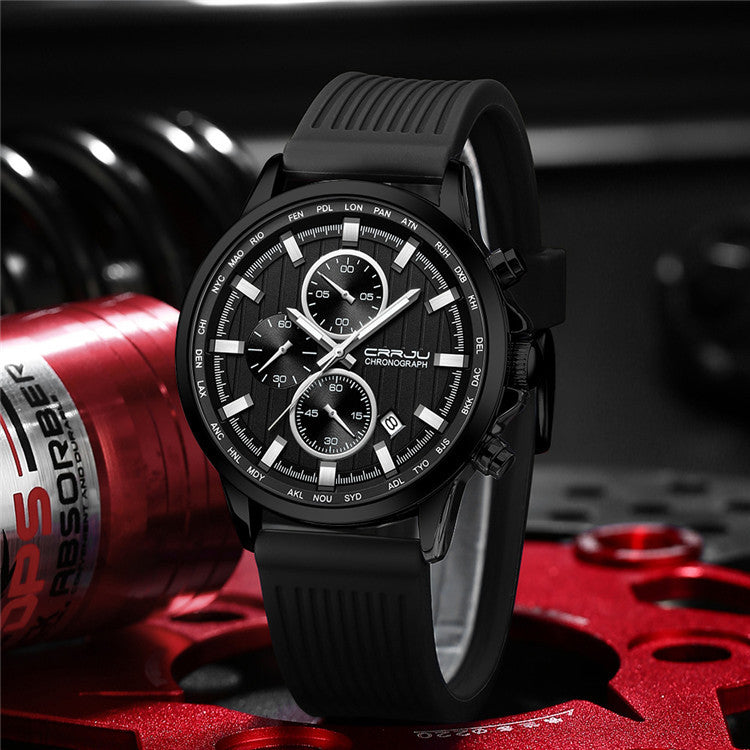 Bracelet en silicone pour homme Bracelet en acier à six broches Business Casual Watch