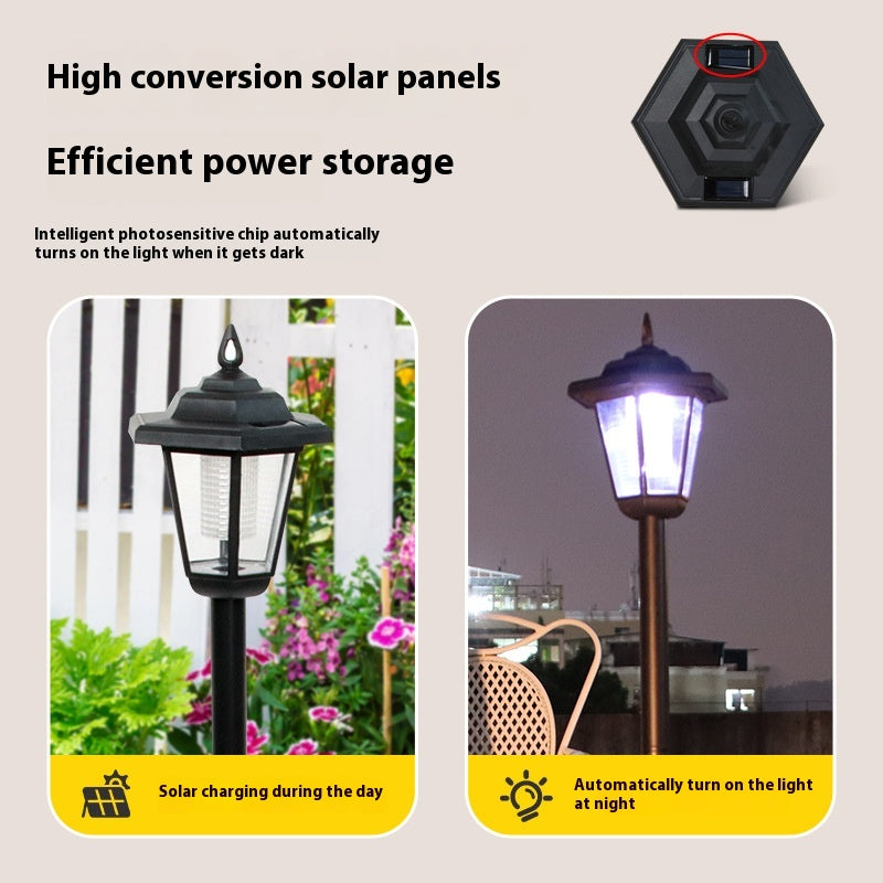 Solar Garden Light Ornamental Floor Lamp Hexagonal Outdoor Lawn Garden Lamp