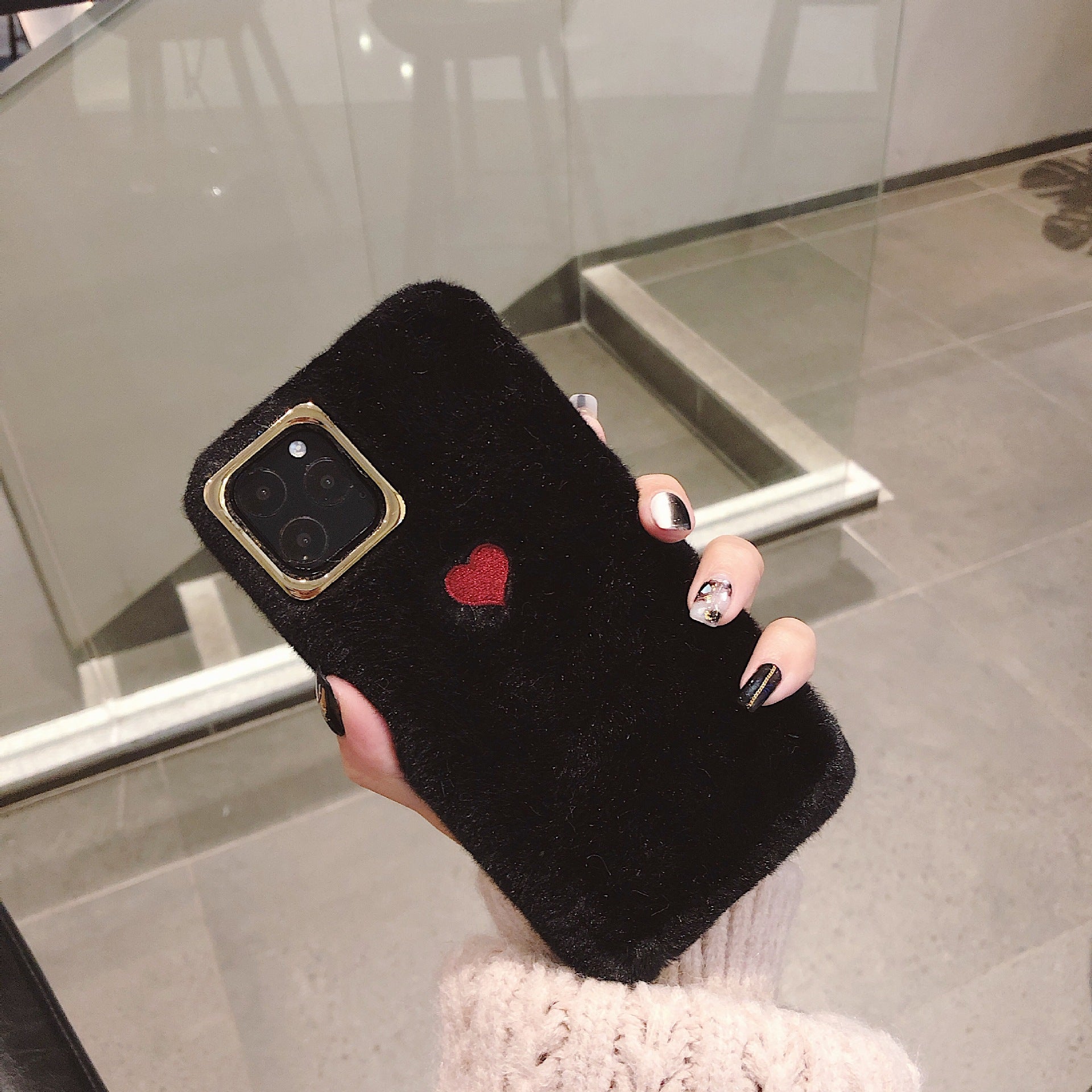 Automne et hiver petit amour chaud peluche téléphone étui