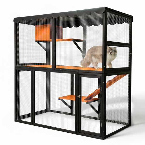 Catio en bois Enclos de chat extérieur Grande maison de chat pour les chats mulitiples Promenade