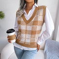 Bloqué de couleur Plaid Veste tricotée Pantoufle pour femmes