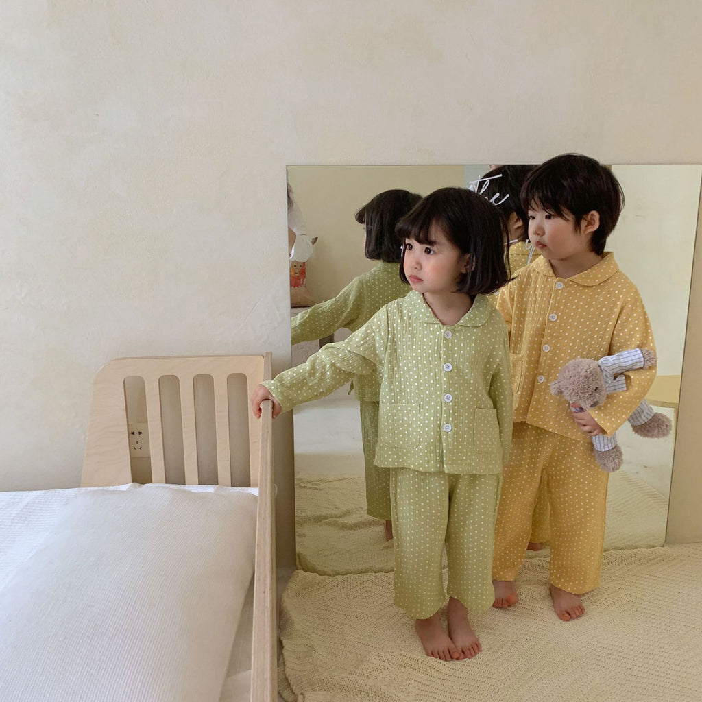 Pyjama pour enfants Cotton Gauze Polka Dot Longue Manches Deux pièces