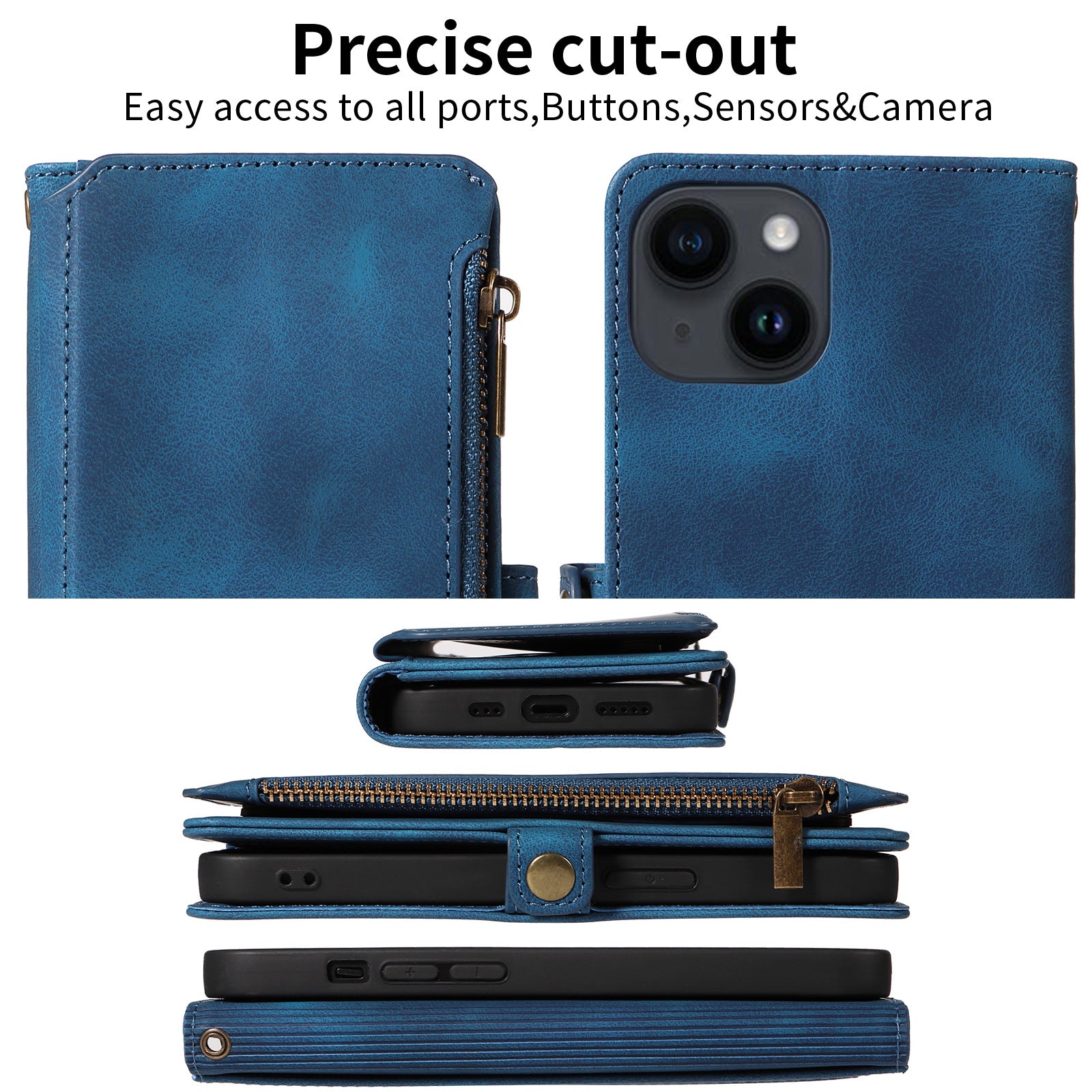 Wallet Flip zipper téléphone en cuir Case