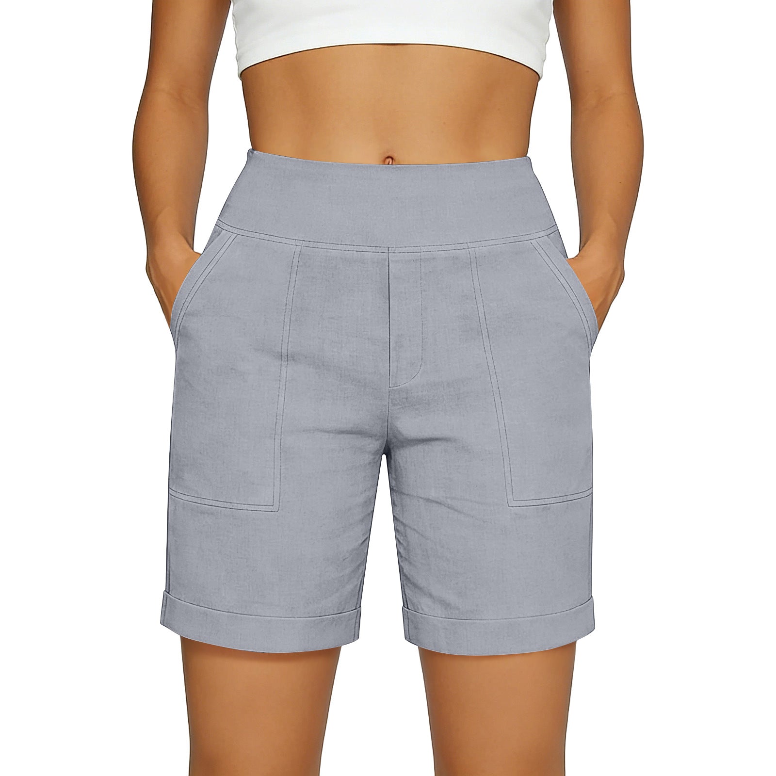 Short de poche en coton et en lin pour femmes de style européen et américain