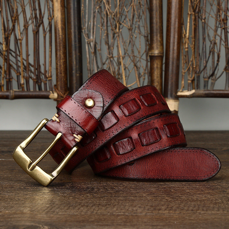 Ceinture Retro Homme en cuir véritable avec boucle en laiton