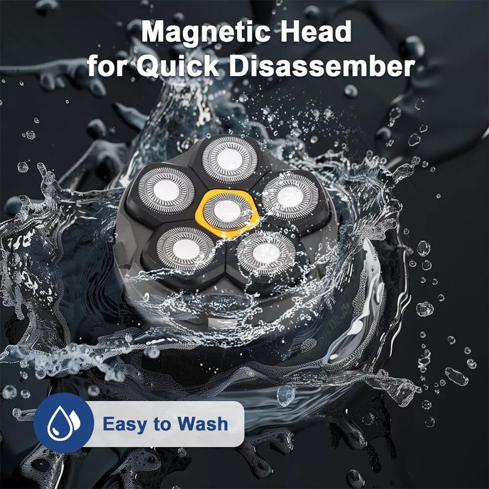 Rasoir de tête électrique 6D pour hommes chauves Razor magnétique humide cheveux de barbe sèche