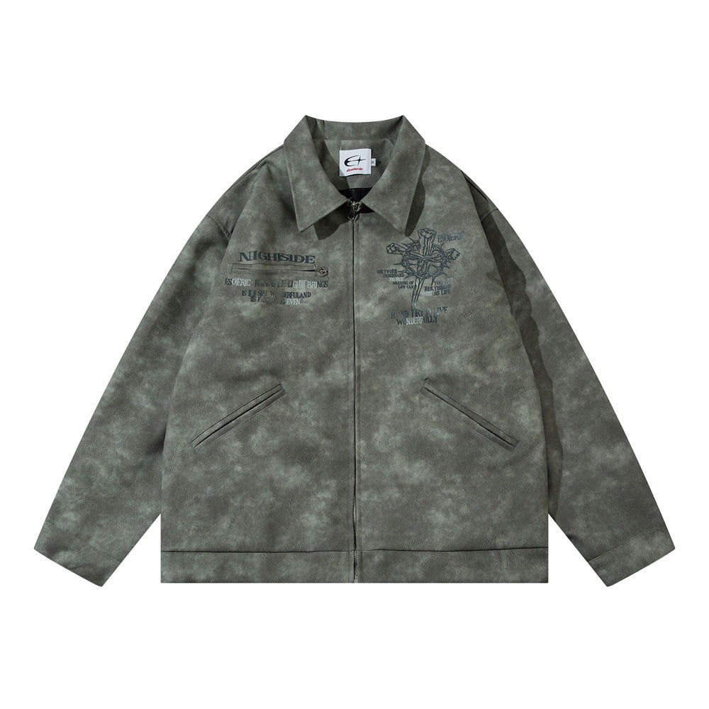 Veste en cuir souple imprimé croix pour hommes