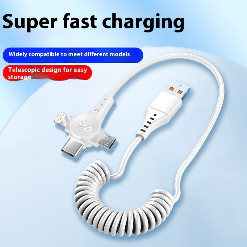 Fast Charging Spring Telescopic Data Cable One Drag Three Fast Charging Type-c