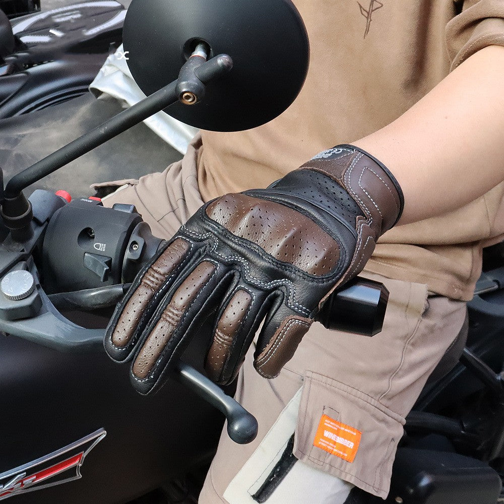 Gants d'équitation en cuir d'été à écran tactile respirant