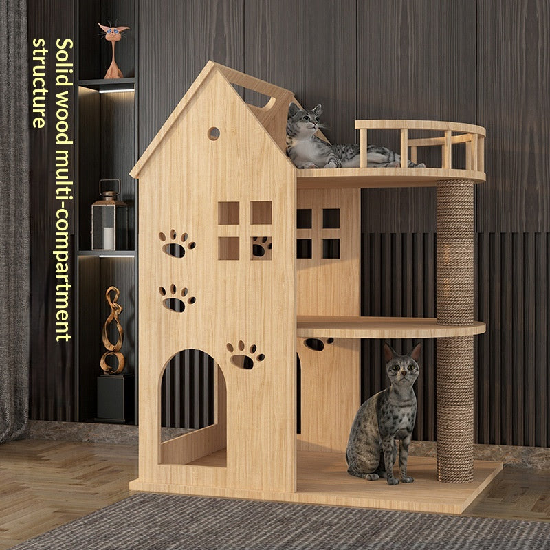 Arbre de chat en bois avec lit de chat intégré