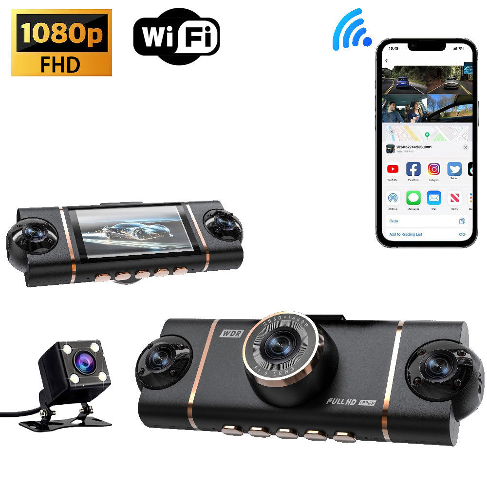 Dashcam à quatre lentilles avec quatre canaux WiFi Vision nocturne infrarouge et design ultra-mince