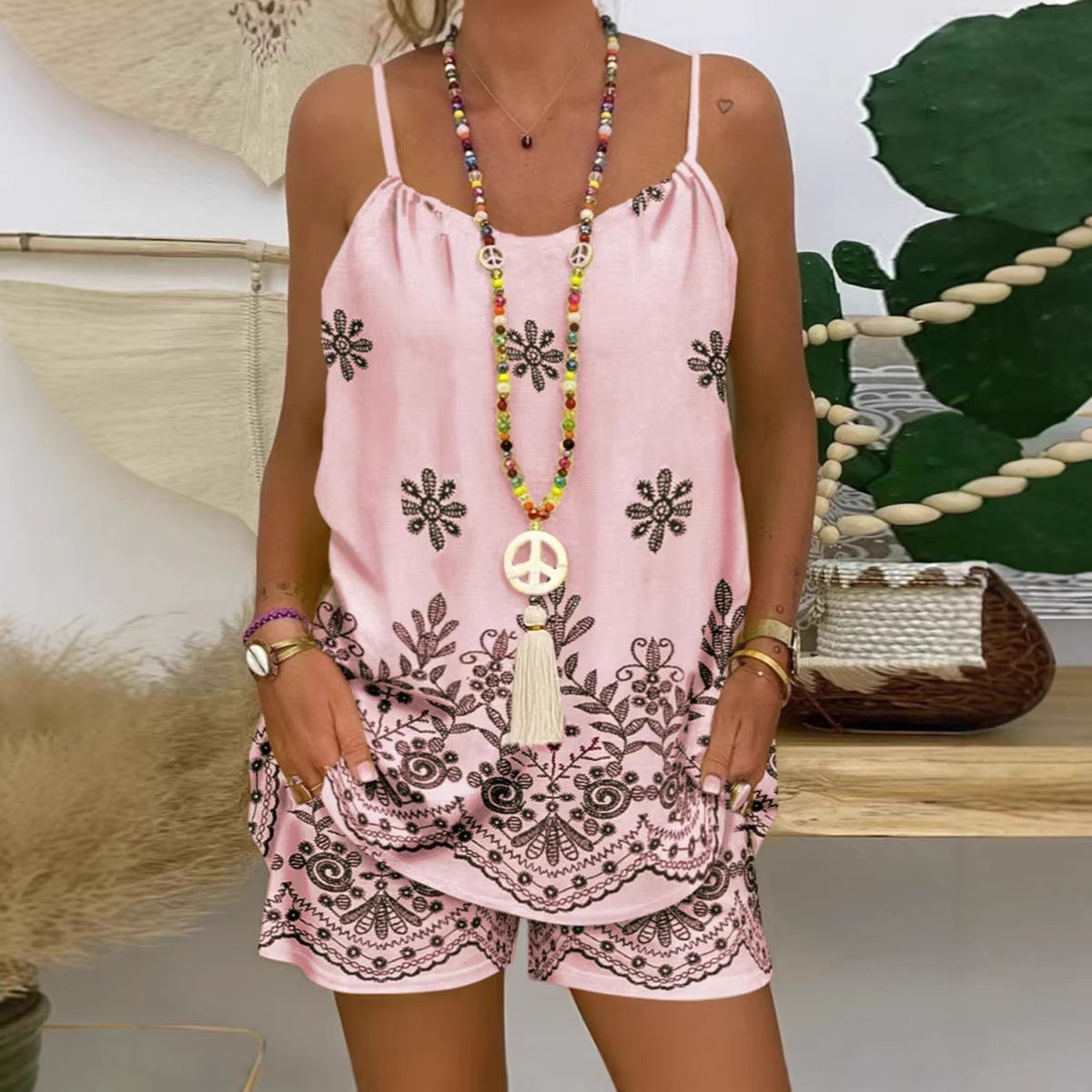 Ensemble imprimé de shorts pour suspenseurs occasionnels de style Pocket