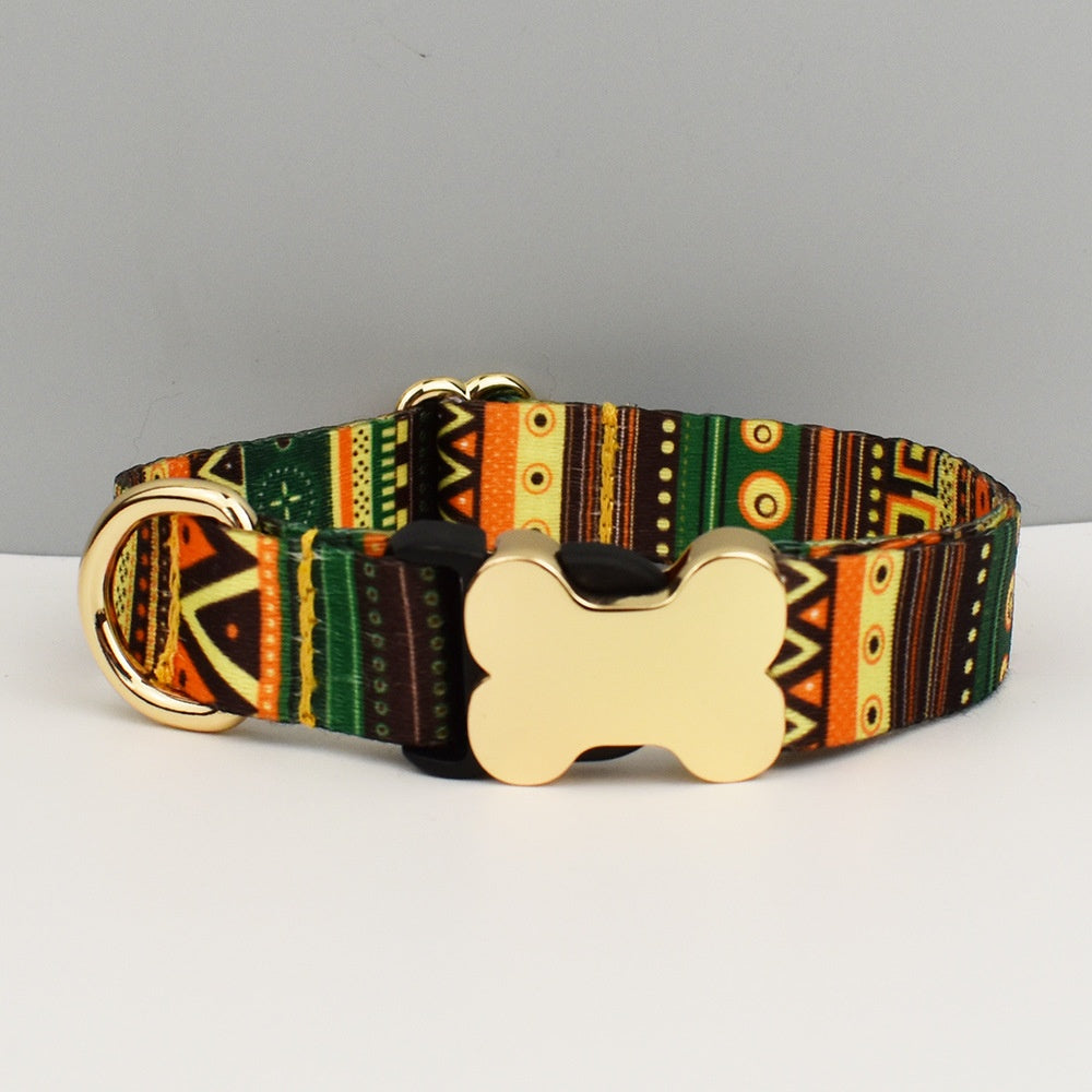 Style ethnique Webbing Bone Buckle imprimé collier pour animaux de compagnie