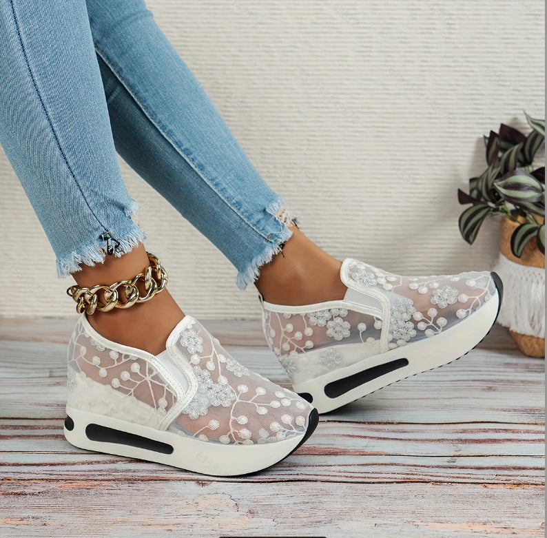 Mode femme Dentelle Mesh Casual High Heel Sneakers