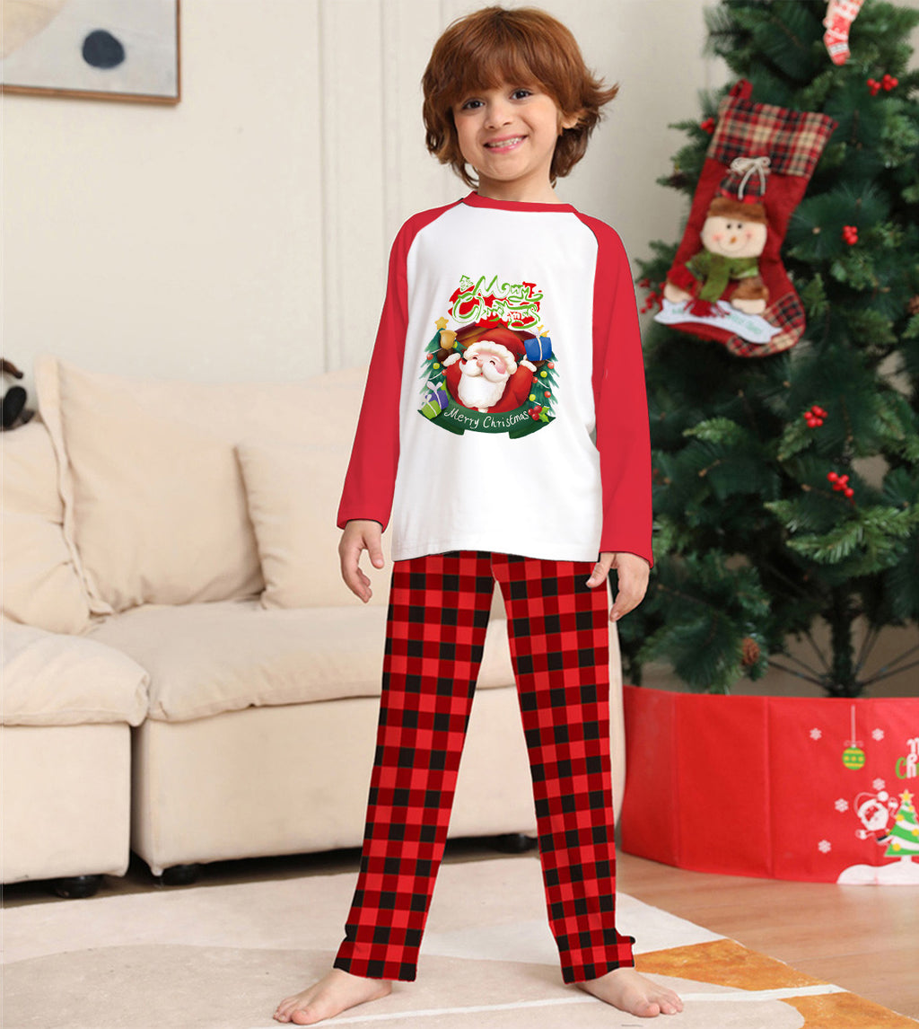 Ensemble de vêtements parents-enfants de Noël manches longues T-Shirt Plaid Pantalons de famille