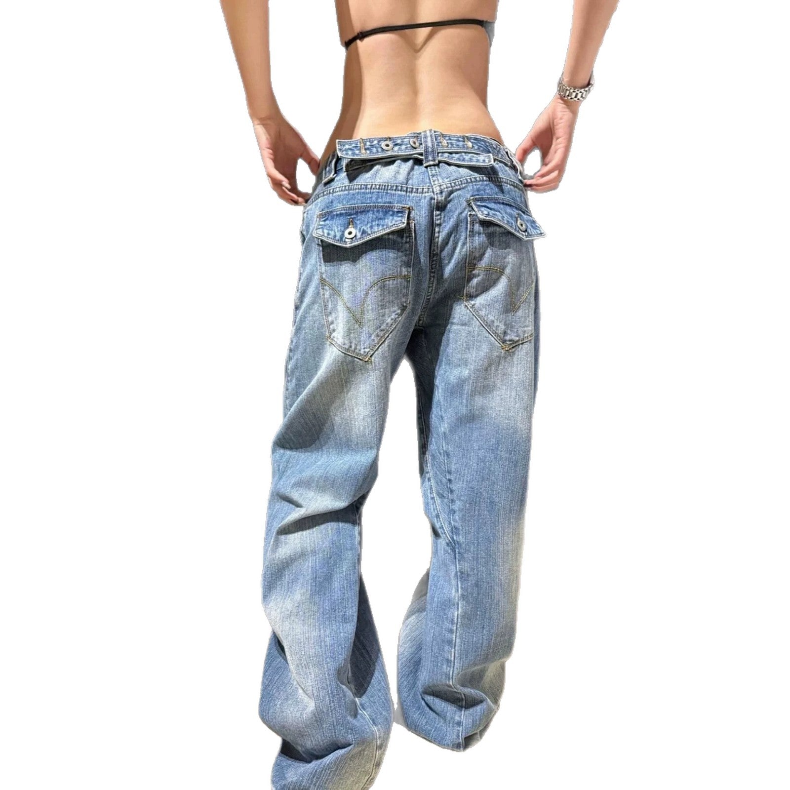 Jeans retro lavés pour femmes