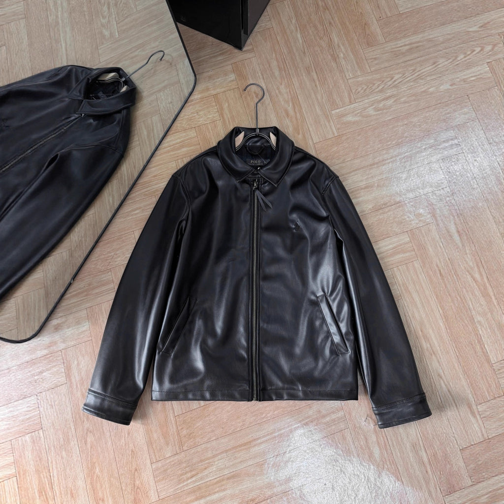 Veste en cuir à manches longues zippée d'hiver
