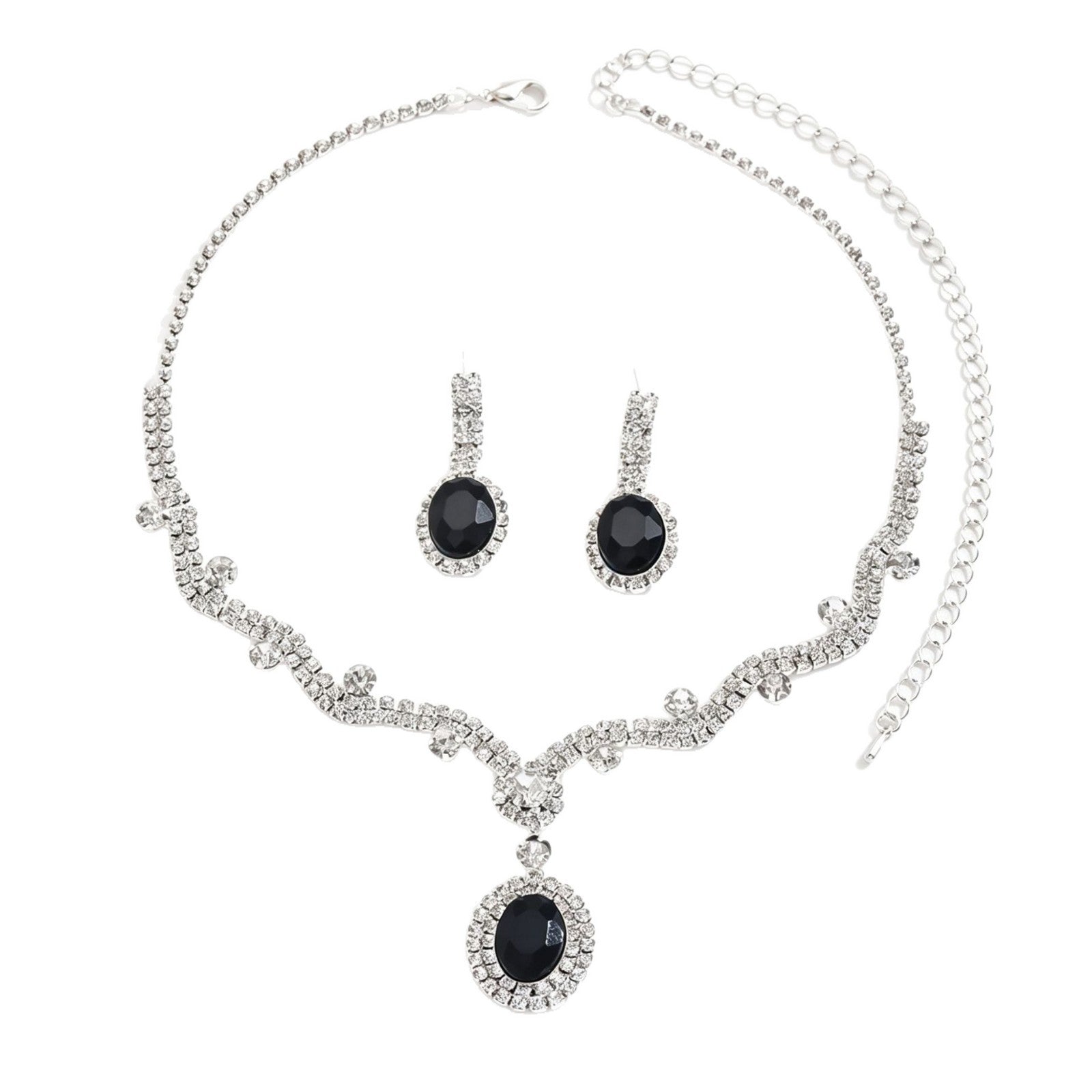Femmes Simulated Emerald Oval Halo CZ 2Pcs Ensemble de bijoux